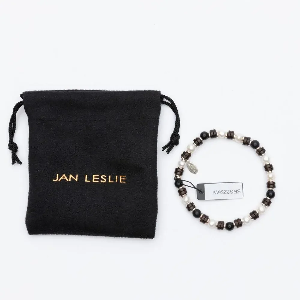 Jan Leslie Cultured Freshwater Pearl, Onyx, Wood & Sterling Silver Bracelet